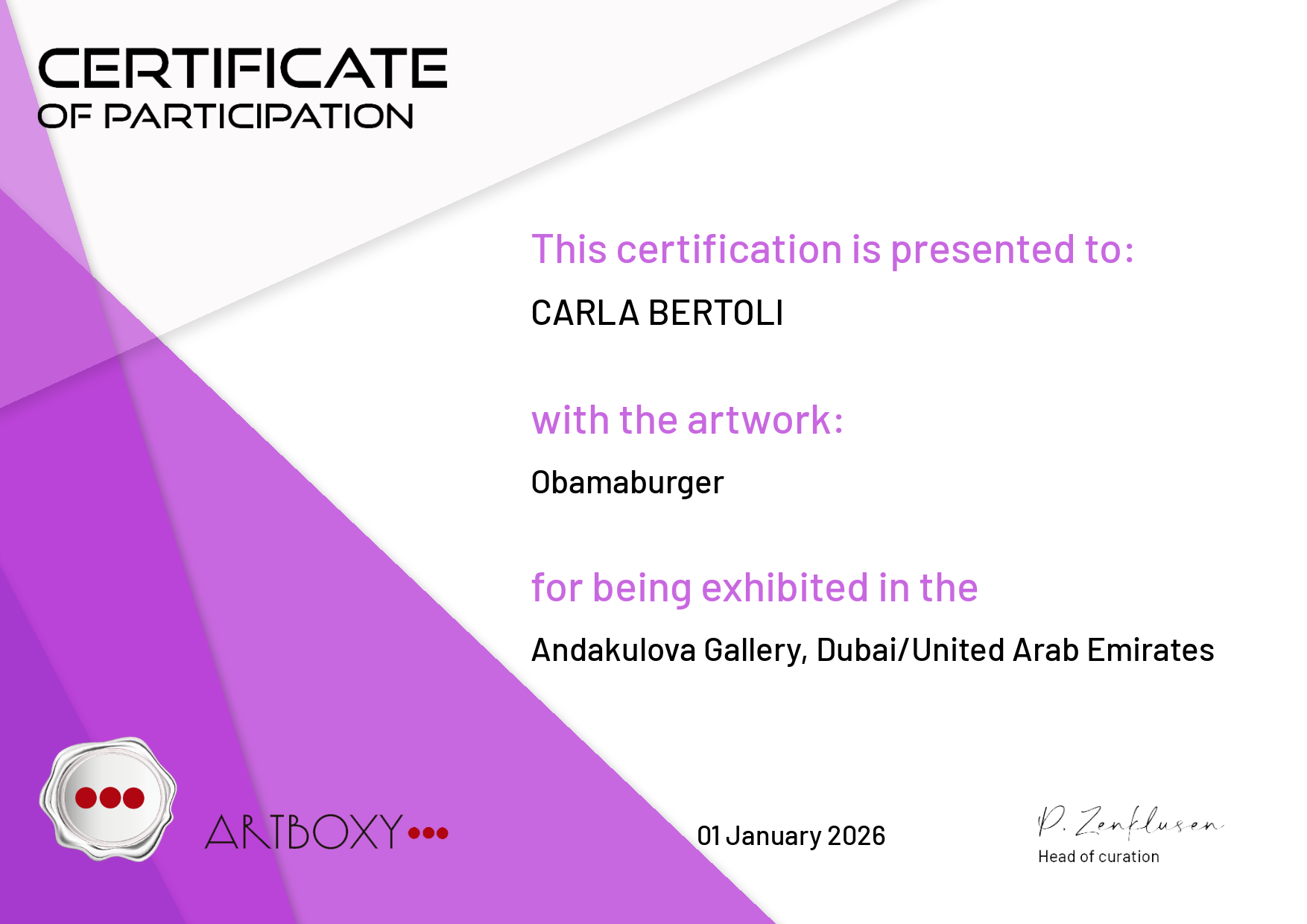 Andakulova Gallery - Obamaburger - Anno 2026